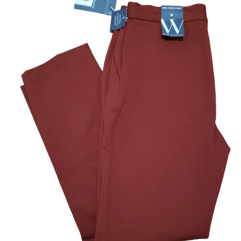 Worthington Women MEDIUM Ultra Stretch Ponte Stretch Pant in Rust NWT
